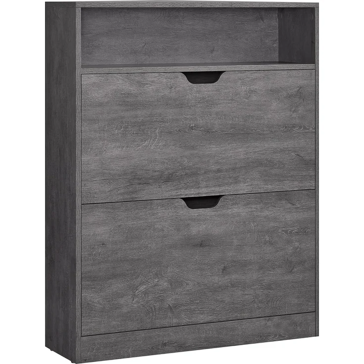 Vasagle Schuhschrank 2 Klappen, Schuhkipper, Schuhregal, Schuhaufbewahrung, offenes Fach, Trennwand verstellbar, für 11-16 Paar Schuhe, Flur, 24 x 80 x 102 cm, nebelgrau LBCDE048G01 – Bild 1