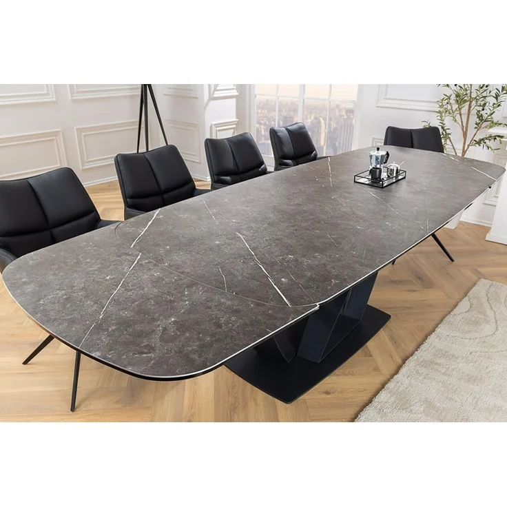 riess-ambiente Esstisch PAPILLON 180-260cm graphit / schwarz · Konferenztisch · Keramik-Platte (Einzelartikel, 1-St), ausziehbar · für 8-10 Personen · Marmor-Design · Metall · Industrial – Bild 5