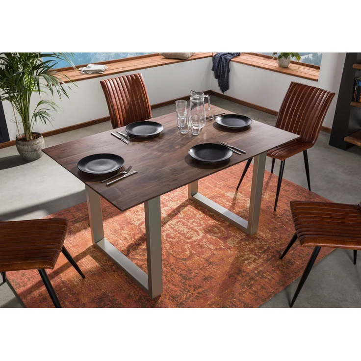 Esstisch Akazie 140x90 grau lackiert / U-Beine silber matt SWISS EDGE – Bild 2