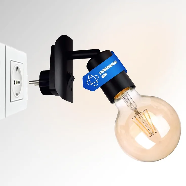 TRANGO LED Steckdosenleuchte, 11-059A LED Steckerleuchte inkl. 1x 4 Watt 2500K Gold warmweiß E27 LED Leuchtmittel in Schwarz matt *ANNA* Wandleuchte, Leselampe, Nachtlicht, Wandlampe, Küchenlampe, Steckerlampe
