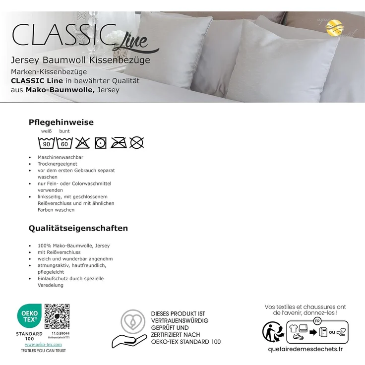 aqua-textil Classic Line Kissenbezug 2er-Set 40x120 cm dunkel blau Baumwolle Seitenschläferkissen Bezug Kissenhülle, Kopfkissenüberzug, Pillowcase, Bettkissen, Kopfkissenbezug, Reißverschluss – Bild 5