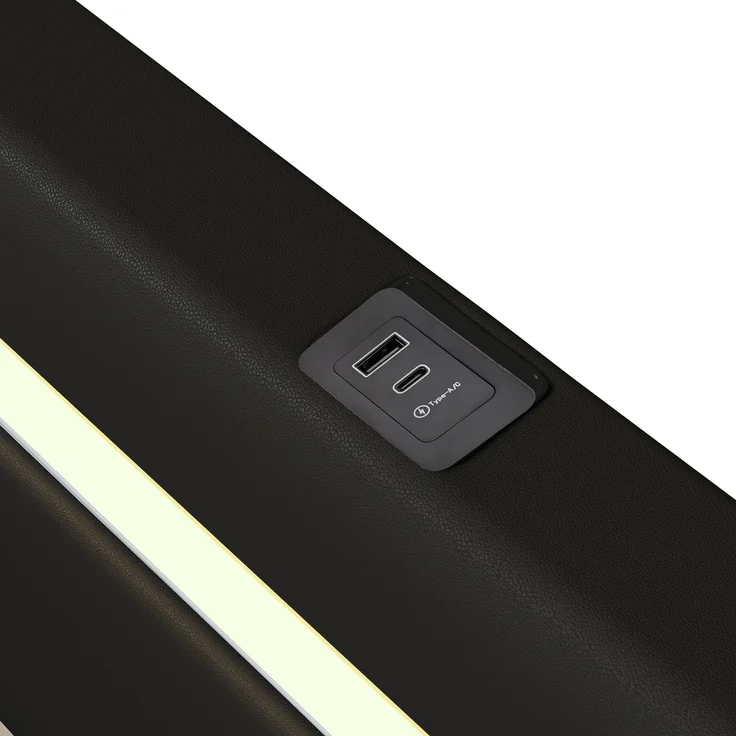 Polsterbett Kinderbett 90x200 Bett mit LED-Lichtleiste, Bluetooth-Player und USB-Aufladung, PU-Leder-Aufbewahrungsbett, Hochbettkasten, Jugendbett mit Lattenrost – Bild 9