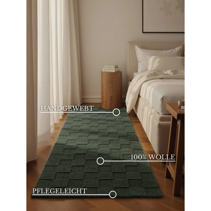 Villeroy & Boch Wollteppich Scala, rechteckig, Höhe: 10 mm, Handgewebt, Wolle, Kariert, Natur, 3D-Struktur, Karo, Wohnzimmer – Bild 2