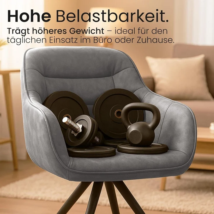 CLP Esszimmerstuhl drehbar mit Armlehne Russel, Küchenstuhl in Samt oder Stoff - Farbe:grau;Material:Vintage Stoff – Bild 6