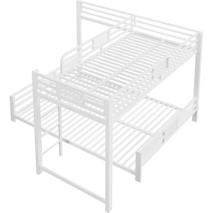 L-förmiges Metall-Etagenbett 90x200 über 140x200, Weiß – Bild 7