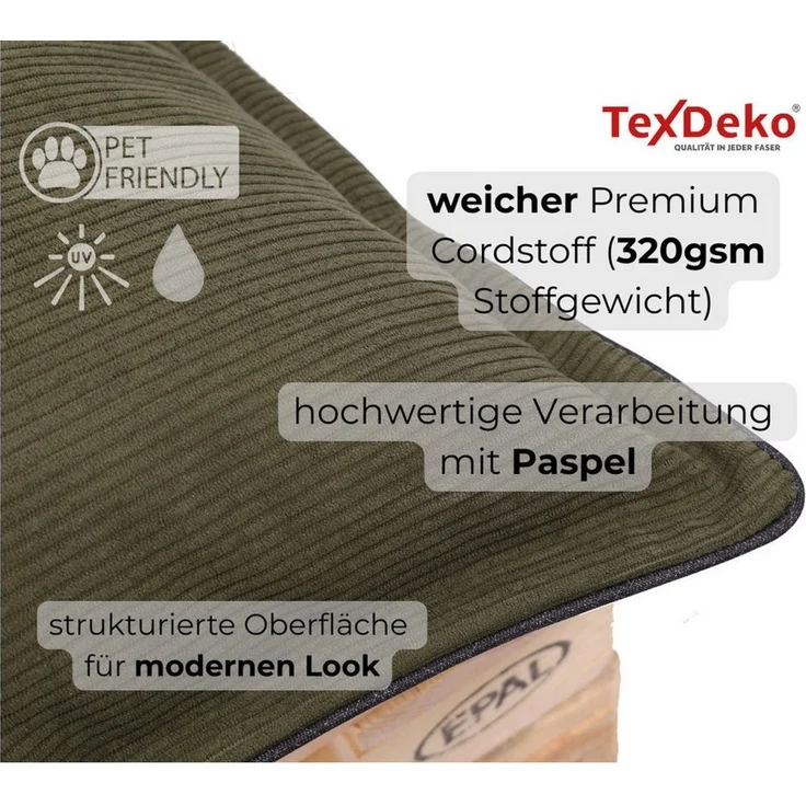 TexDeko Palettenkissen TexDeko Cord Halbes Palettenkissen für Palettensofa wasserabweisend, Premium-Qualität, Cord 60x80x18cm gepolstert In- & Outdoor – Bild 3