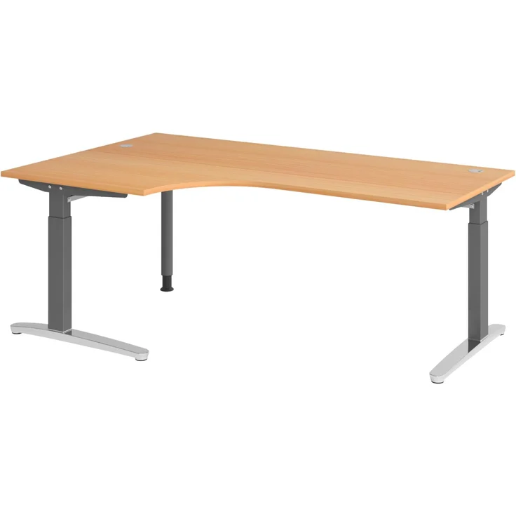bümö Eckschreibtisch höhenverstellbar 200x120 cm in Buche, Metallgestell in graphit/alu - Schreibtisch groß, Bürotisch höhenverstellbarer, Büroschreibtisch & Computertisch PC Tisch Büro, X82-6-GC – Bild 1