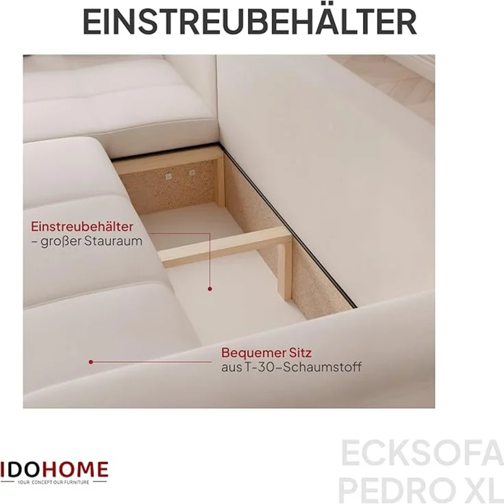 Modernes Ecksofa in L-Form mit Schlaffunktion und Stauraum; freistehendes Design, bietet Platz für vier Personen. – Bild 4