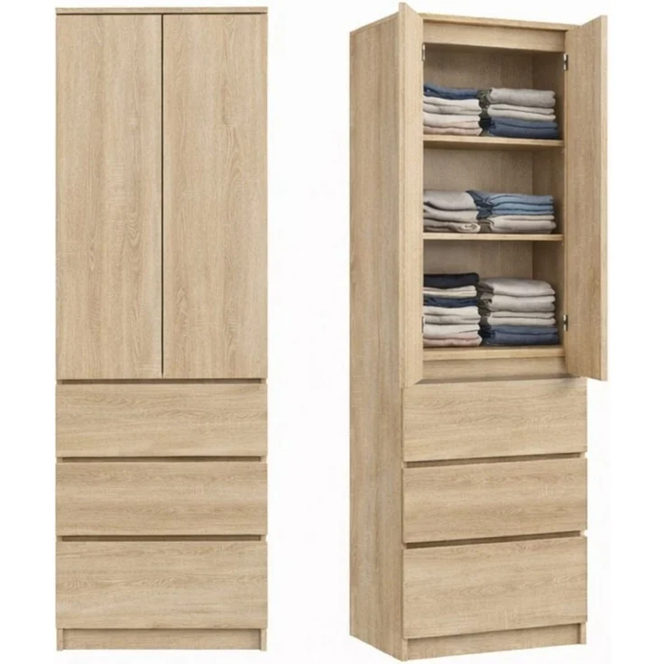 Home Collective Kleiderschrank Garderobenschrank Mehrzweckschrank Schrank platzsparend & vielseitig (50 x 40 x 180,5 cm (BxTxH), ideal für Schlafzimmer Flur & Arbeitszimmer) mit 2 Türig 3 Einlegeböden & 3 Schubladen in sonoma – Bild 5