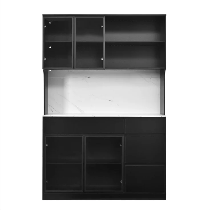 ZUBALIYA Vitrine, mit Schubladen, mit Stauraum, mit LED-Beleuchtung, H 180 × T 40 × B 120 cm, Schwarz / Weiß, MDF – Bild 7