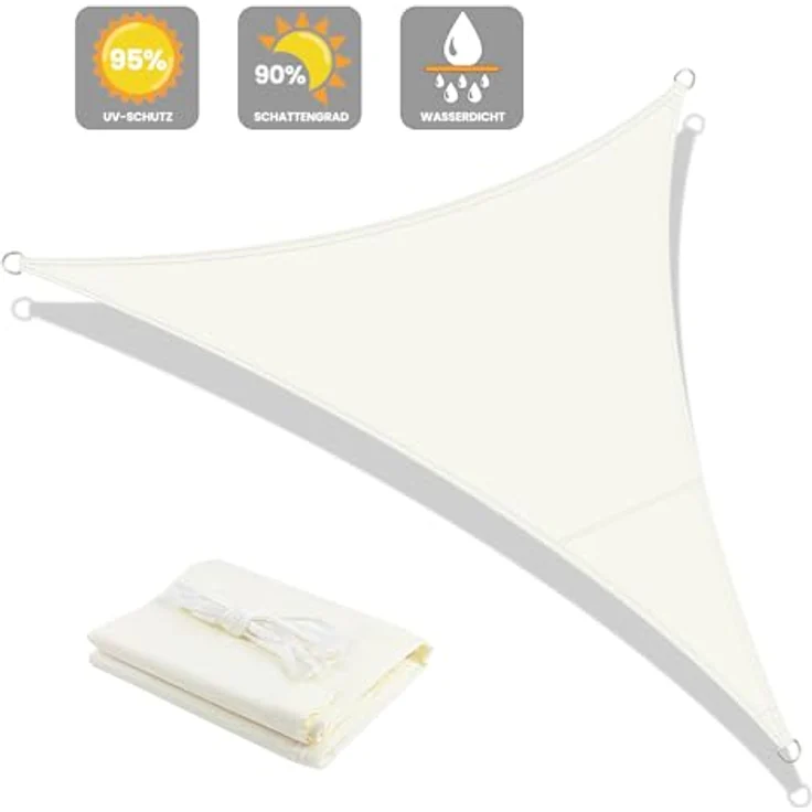 LOVE STORY Sonnensegel Wasserdicht 3 x 3 x 3 m Dreieckig PES Polyester Sonnenschutz Windschutz Balkon Terrasse 95% UV-Schut,für Balkon Garten,Cremeweiß – Bild 3