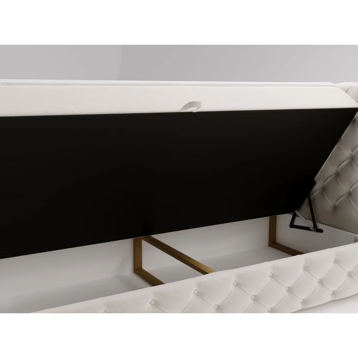 GRAINGOLD Canolo Doppelbett 140x200, Boxspringbett mit zwei Bettkästen, Glamour Stil, Velour-Stoff, Creme – Bild 6