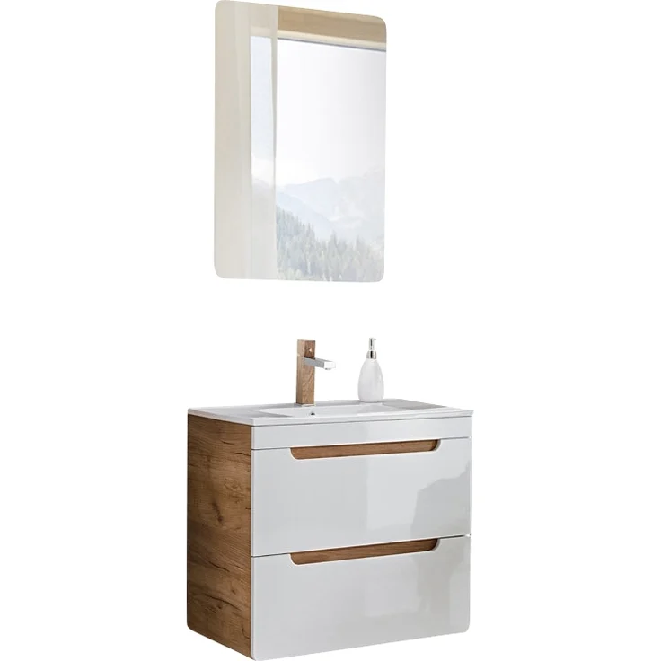 Badezimmer Waschplatz Set in Hochglanz weiß LUTON-56 61 cm Waschtisch & LED-Spiegel, B/H/T ca. 61/200/46 cm – Bild 9