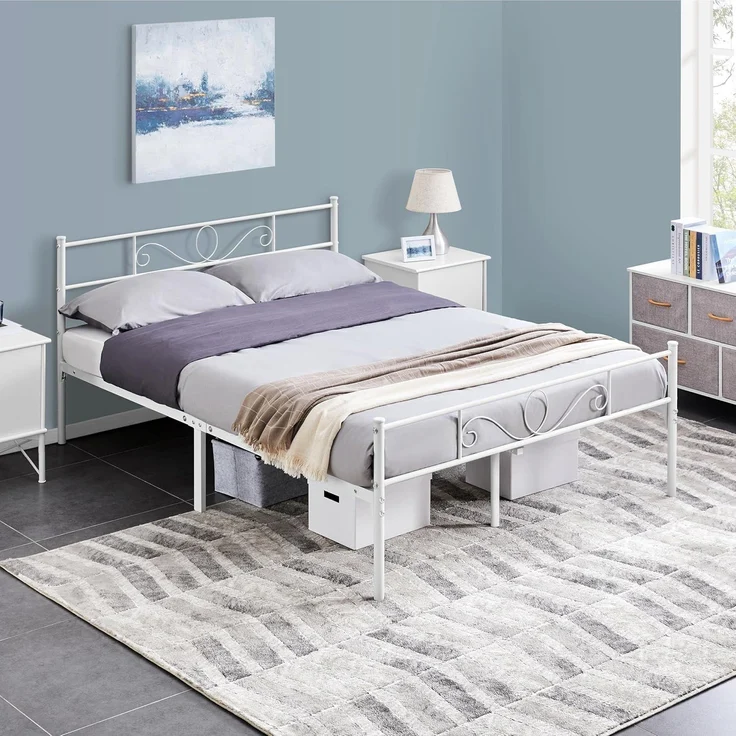 Yaheetech Metallbett mit Kopf- und Fußteil & Lattenrost, Weiß, 140x200 cm
