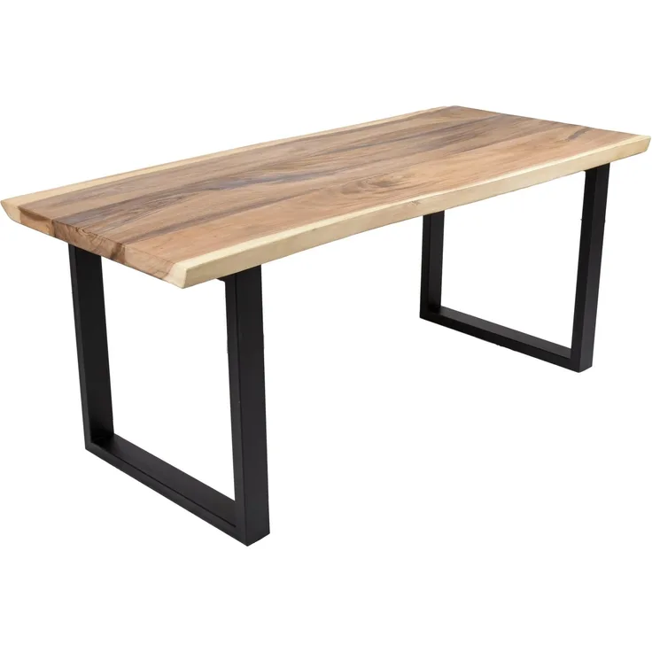 Esstisch TESSA mit Baumkante Suarholz 180 x 80 x 77 cm | Holztisch mit Metallgestell Baumkantentisch Tischbeine Schwarz