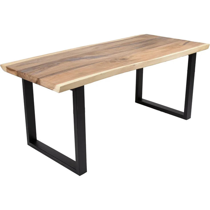 Esstisch TESSA mit Baumkante Suarholz 180 x 80 x 77 cm | Holztisch mit Metallgestell Baumkantentisch Tischbeine Schwarz – Bild 1