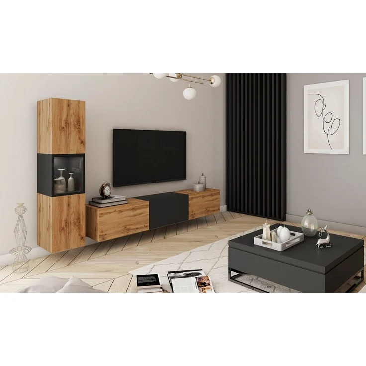 INOSIGN Wohnwand BERLIN I, (Komplett-Set, 2-St), moderne grifflose Mediawand Breite 220 cm, Vitrine mit Verglasung