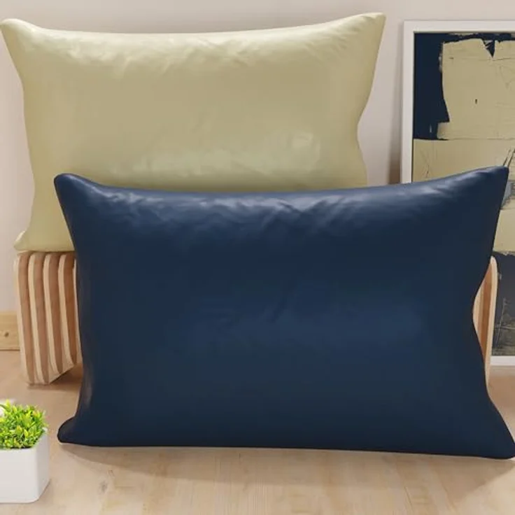 PETTI Artigiani Italiani - 1 Paar Kissenbezüge 60x40 cm aus Mikrofaser, Dekokissen für Schlafzimmer, Sofa, Set mit 2 Kissenbezügen, doppelseitiger Kissenbezug Blau Taupe – Bild 2