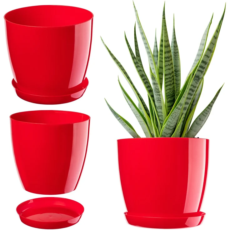 KADAX Blumentopf mit Ständer, Blumentopf mit Kunststoffabdeckung, 20 cm, rote Blumen – Bild 1