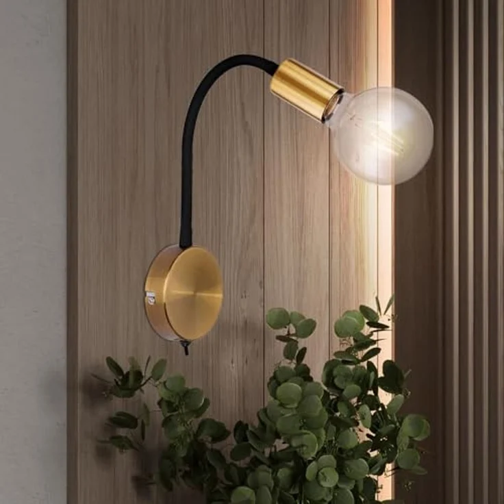 GLOBO LIGHTING Wandleuchte, Leuchtmittel nicht inklusive, Vintage Wand Leuchte gold schwarz Eddison Lampe beweglich Strahler – Bild 6