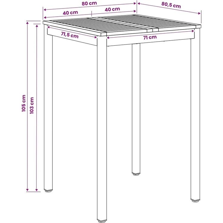 vidaXL Gartenbar-Tisch Natürlich und Schwarz 80 x 80,5 x 105 cm 901337 – Bild 7