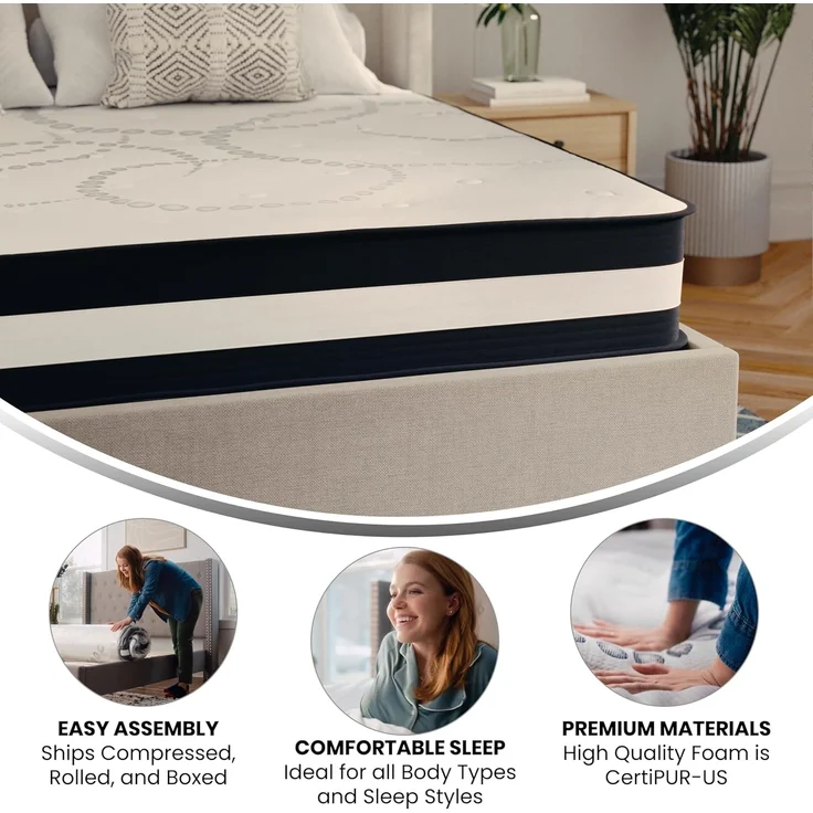 Flash Furniture Hybrid-Taschenfederkernmatratze – Mittelfeste Schaumstoff Matratze für erholsamen Schlaf – Hochwertige Matratze in Doppelgröße – 160 x 200 x 30 cm – Weiß – Bild 5