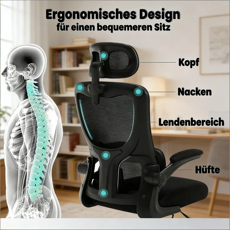 Faumrta Bürostuhl,Hohe Rückenlehne Konferenzstuhl,Atmungsaktiver Computerstuhl,Bequemer Spielstuhl,Bürostuhl mit R?dern(nur mit Bürostühlen)Foam,Metal+Mesh,PU67.5cm*62cm*123.5cmSchwarz – Bild 3