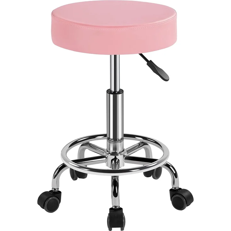 Yaheetech Rollhocker Höhenverstellbar 50,5–65 cm Sitzhöhe Drehhocker 360° Drehbar mit Polster Bürohocker bis 120 kg Arbeitshocker mit Rollen Hocker Rosa – Bild 1