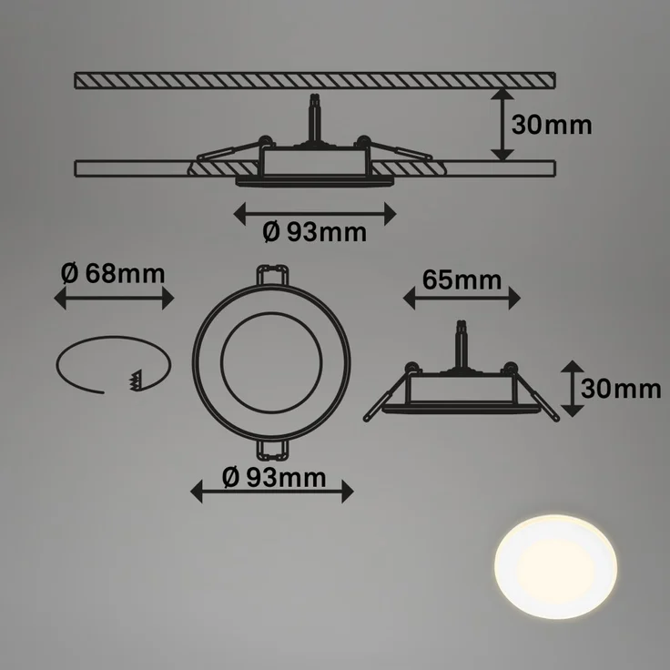 Briloner LED-Einbauleuchten 3er Set Mini 4,9W ,425lm weiß Nachtlichtring – Bild 5