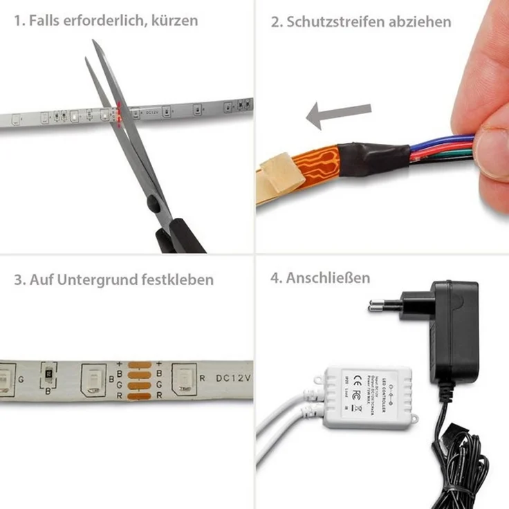 EAXUS LED Stripe - IP65 Wasserfeste LED Lichterkette. RGB Bunt, Licht Band, 4 Farbwechselprogramme, Dimmfunktion, Fernbedienung – Bild 4