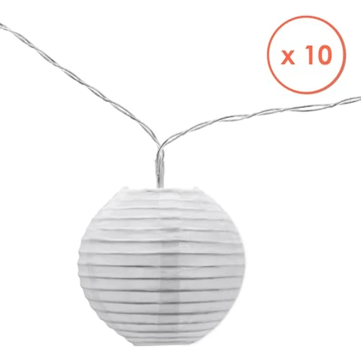 Spetebo Weiße Solar Party Lichterkette, 10 LED Garten Lampions in warm weiß, 2,7 m Länge mit 2 m Zuleitung – Bild 2