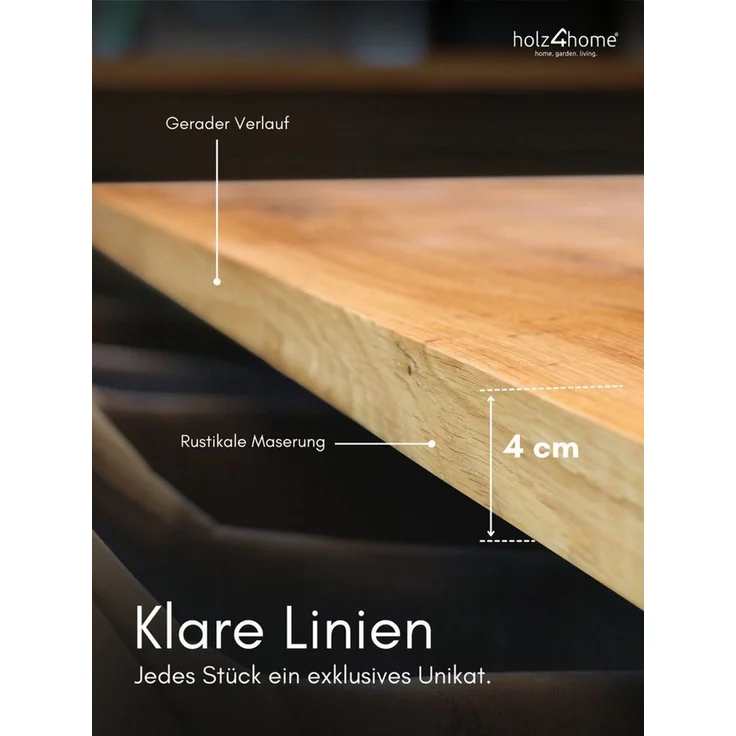 holz4home® Esstischplatte Massivholz Eiche I Gerade Kante I Massivholzplatte Naturgeölt Echtholz, Vollflächig 4cm dickes Massivholz – Bild 2