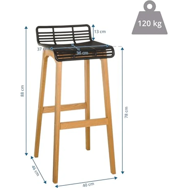 Hjh Office Barhocker Lonso W, Massivholz mit Gitteroptik Sitzfläche, Japandi-Stil – Bild 3