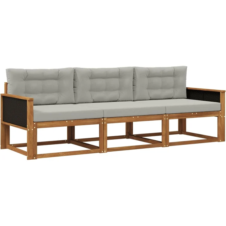 vidaXL Outdoor-Sofagarnitur 3 stk. 3-Sitzer Natur und Hellgrau 3382294 – Bild 2