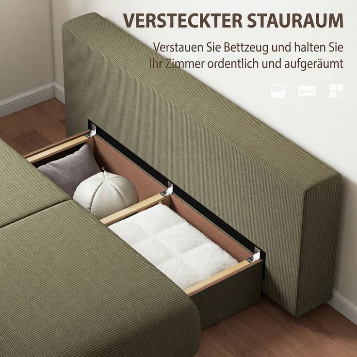 HOMCOM Schlafsofa, Cord (90 % Polyester, 10 % Nylon), Dunkelgrün, 188 x 100 x 84 cm – Bild 5