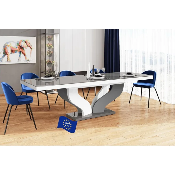 designimpex Esstisch Design Tisch HEB-222 Grau / Weiß Hochglanz ausziehbar 160 bis 256 cm