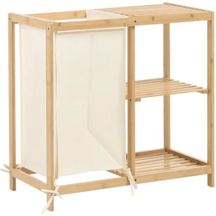 Badezimmerschrank PUILAR 68 cm mit Wäschekorb Bambus Hellbraun