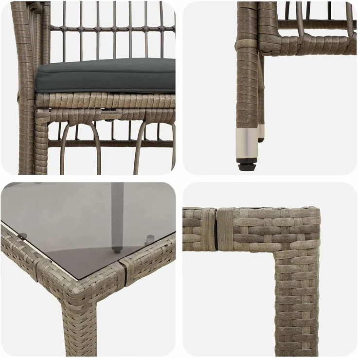 vidaXL Outdoor-Essgruppe 9 stk. Grau Poly-Rattan 3448943 – Bild 7