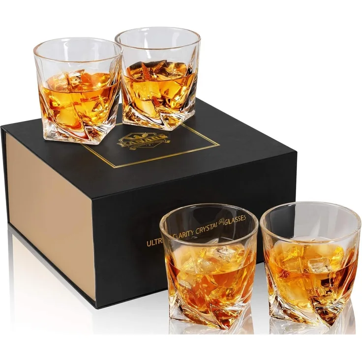 Whiskey Gläser Set Kristallglas 300ml 4-teilig Geschenk Box Brillante