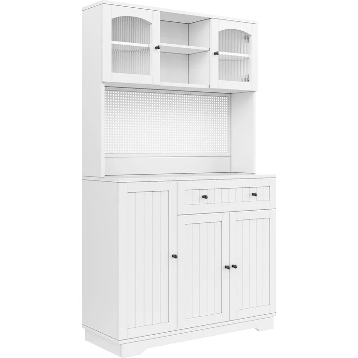 ZUBALIYA Vitrinenschrank mit Tür / Küchenschrank, mit verstellbaren Einlegeböden und lochblech, Weiß, 103.5 x 40 x 180 cm, fürs Kinderzimmer, mit Schubladen, mit Stauraum – Bild 17