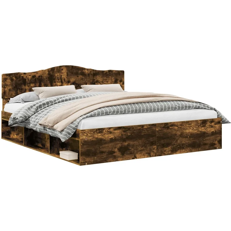 vidaXL Bettrahmen Geräucherte Eiche 200 x 200 cm Massives Kiefernholz 3412857 – Bild 1