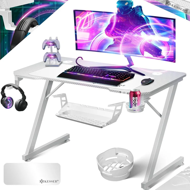 KESSER Gamingtisch, Gaming Schreibtisch mit Getränkehalter Ergonomischer Gamer Tisch – Bild 1