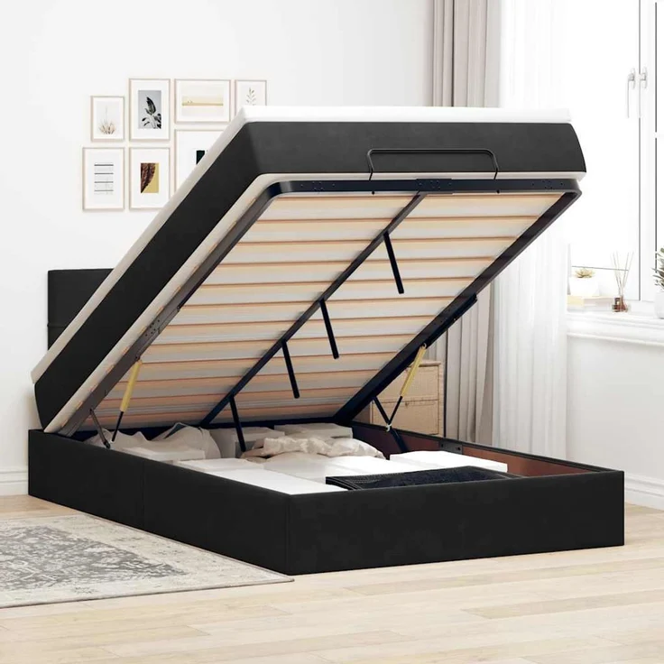 vidaXL Ottoman-Bett mit Matratze & LEDs Schwarz 120x200 cm Samt 3312616 – Bild 1