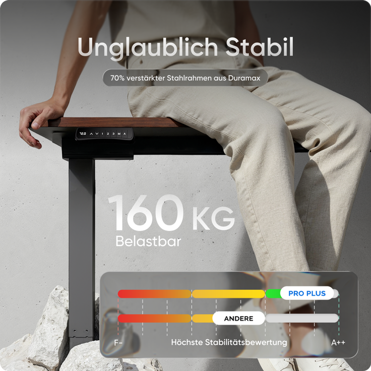 DESKSPACE PRO Plus Elektrisch höhenverstellbarer Schreibtisch, 200x80 cm Stehpult mit Memory-Funktion, Mahagoni Tischplatte, Graues Gestell – Bild 3
