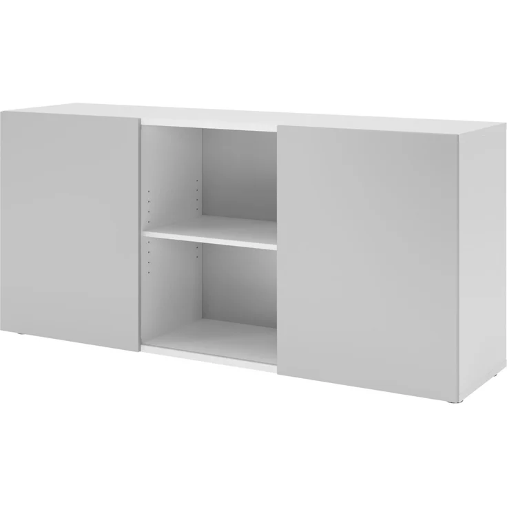 bümö Schwebetürenschrank, Sideboard Weiß/Grau - Büromöbel Sideboard Holz 160cm breit, 42cm schmal, Büro Schrank mit Schwebetür für Flur oder als Wohnzimmer-Kommode, 1780-W-5 – Bild 1