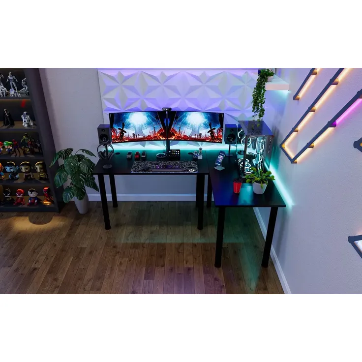 SyberDesk Gaming Pro LED Eckschreibtisch 197 x 132 cm mit LED großer Computer-Schreibtisch, Gaming tisch, USB HUB, (Rechts, schwarz) – Bild 2