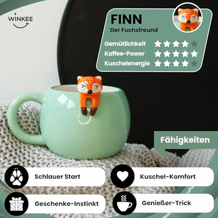 Winkee Becher Pet Friends Kaffeebecher Fuchs, Keramik – Bild 3