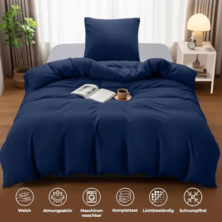 Utopia Bedding Bettwäsche 135x200 Set - Mikrofaser Bettbezug 135x200 cm + 1 Kissenbezug 80x80 cm -Blu Navy – Bild 5