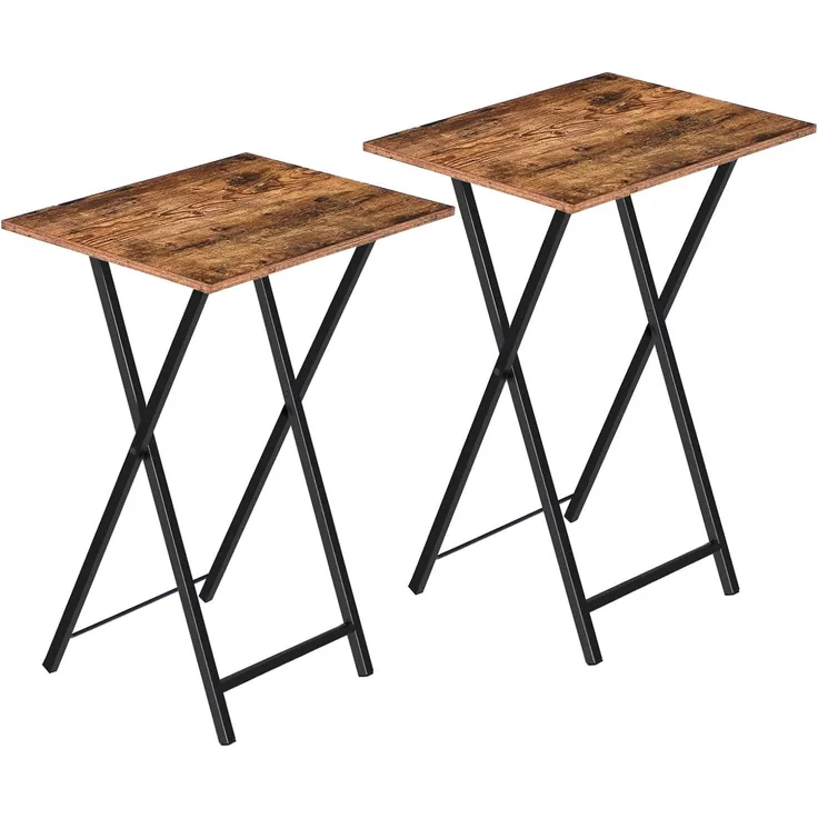 HOOBRO Beistelltisch Klappbar, Kleiner tabletttisch, TV Tray 2er Set, klapptisch Snack Tisch Industriestil, Sofatisch für kleinen Raum, einfach montierbar, Dunkelbraun-Schwarz EBF25BZ01