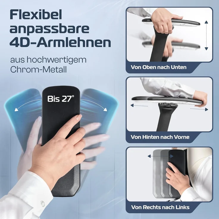 CLOUVOU ProSeat Bürostuhl Ergonomisch [TESTSIEGER] Schreibtischstuhl 100% individuell einstellbar | Büro Stuhl & Gaming Stuhl | Computerstuhl Home Office Chair Ergonomic | Drehstuhl 150 kg – Bild 4